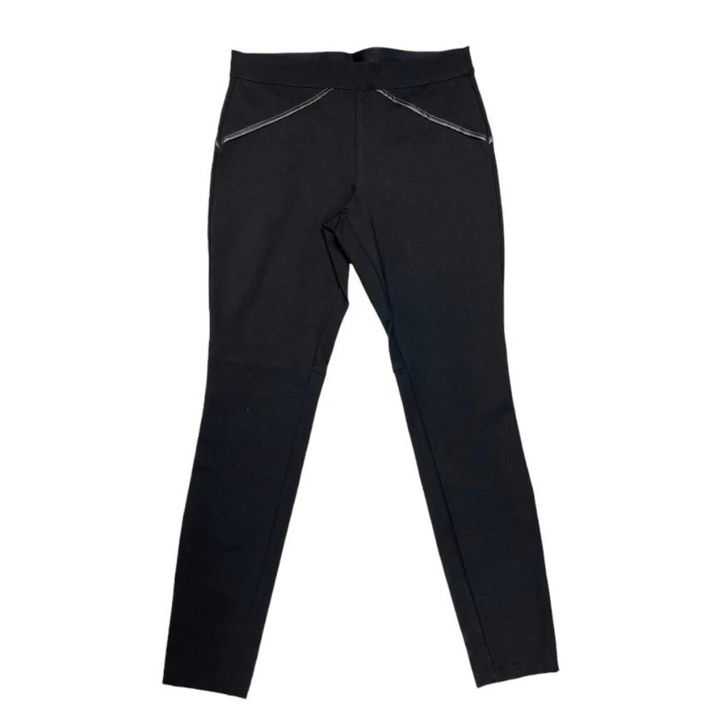 Max Studio Black Skinny Pants Leggings Faux Leather Trim Pull on Size Small